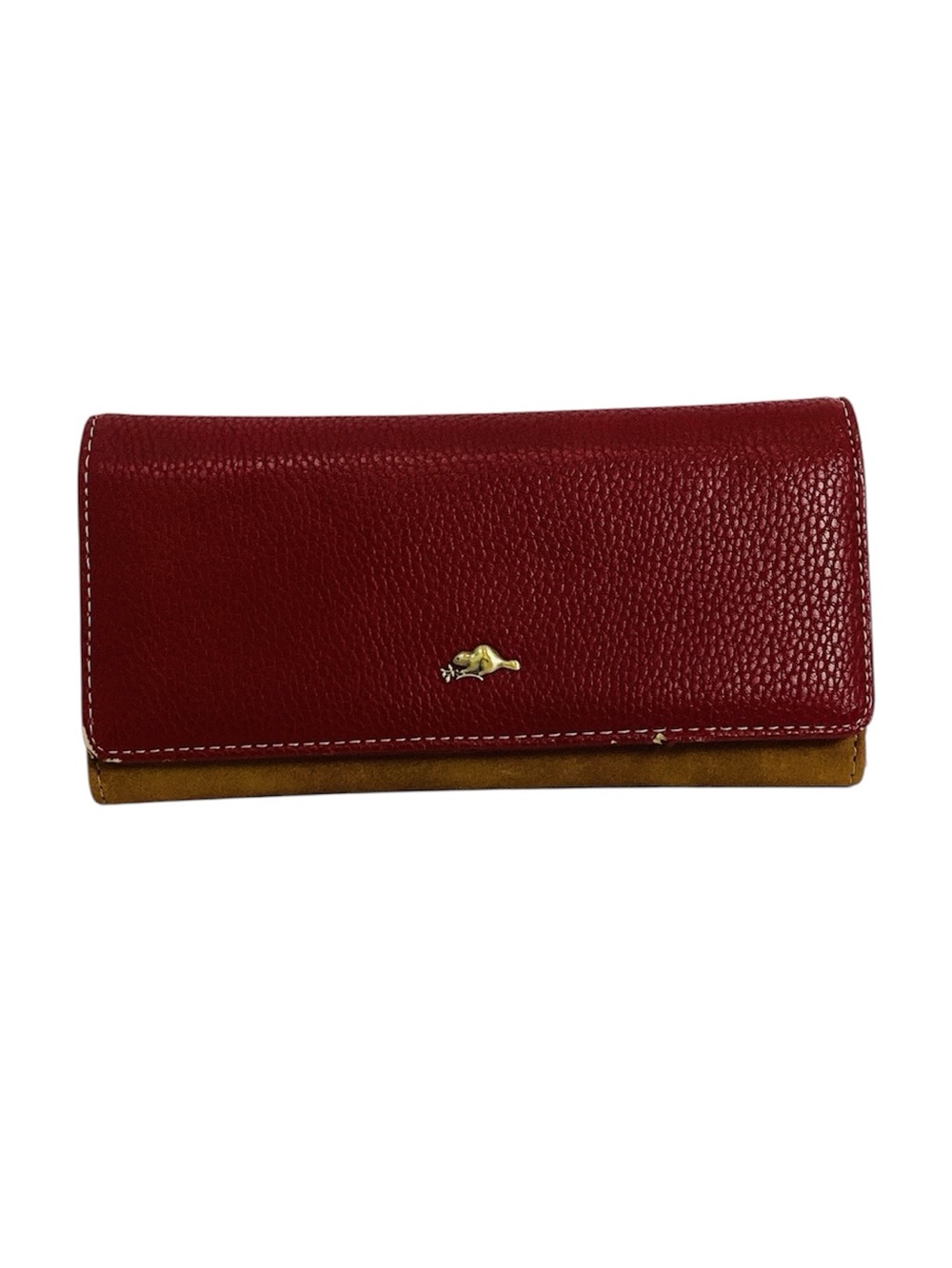 💚 Roots Red Leather Trifold Wallet with Tan Accent
